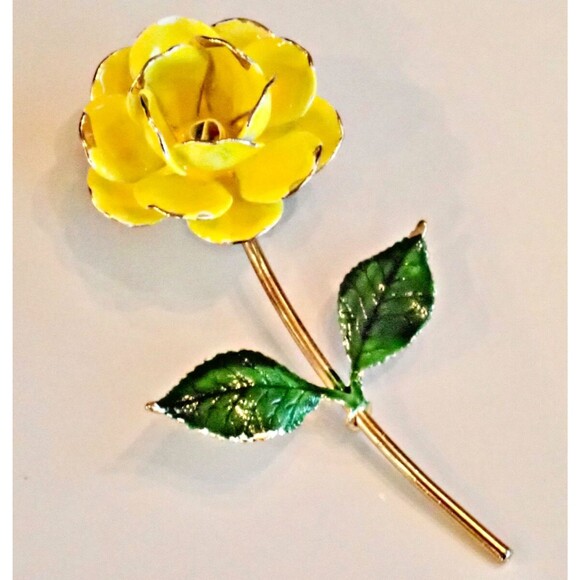 Unbranded Jewelry - Yellow Enamel 3-D MCM Rose Brooch Mid-Century Modern 60's Pin 3" long